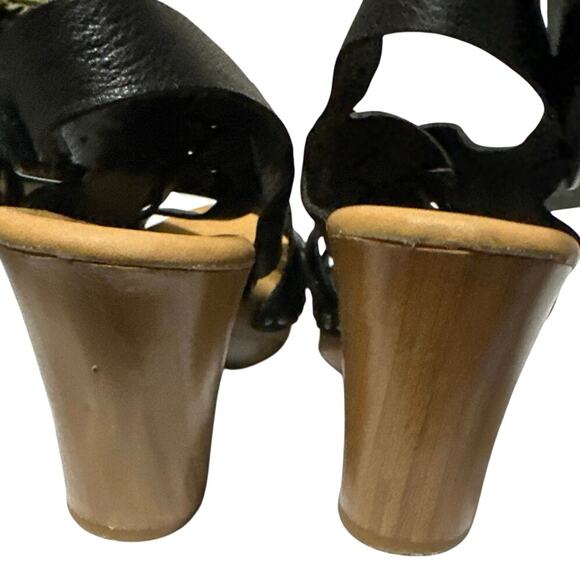 Korks Barango Wooden block heels Sandal Leather Cushioned Footbed Black Size 8 - Picture 4 of 8